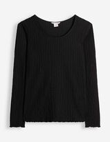 Langarmshirt - Crinkle-Optik - Schwarz
