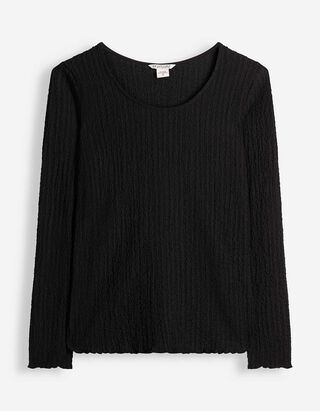 Langarmshirt - Crinkle-Optik - Schwarz