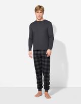 Felsőből és nadrágból álló pizsama szett - Dzsörzé - sötétszürke