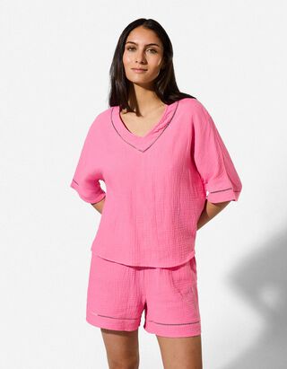 Blusenshirt - einfarbig - Pink