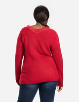 Pulover iz volne - S čipko - rdeca