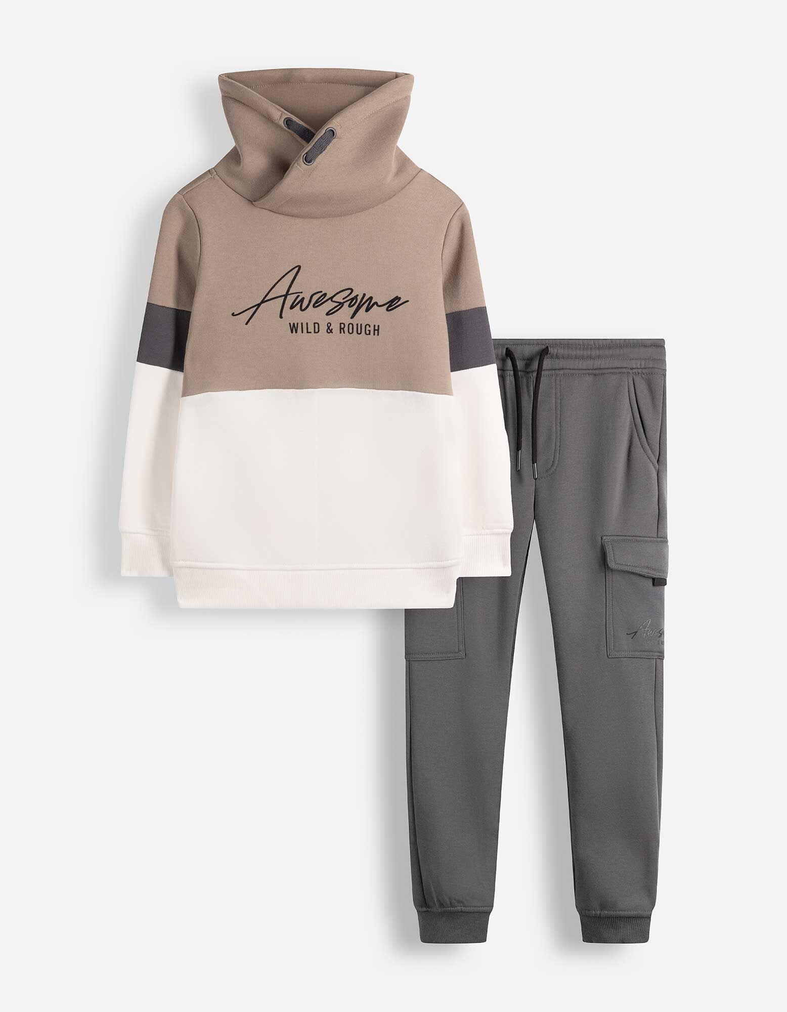 Set aus Sweatshirt und Hose - Color-Blocking - Off-White