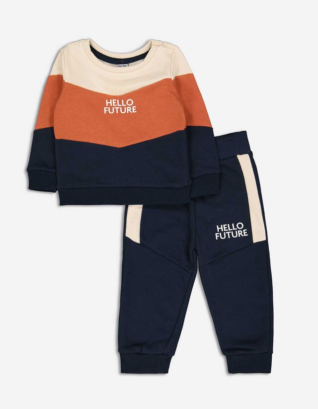 Set bluză de corp cu mânecă lungă și pantaloni - Imprimeu mesaj - Albastru inchis