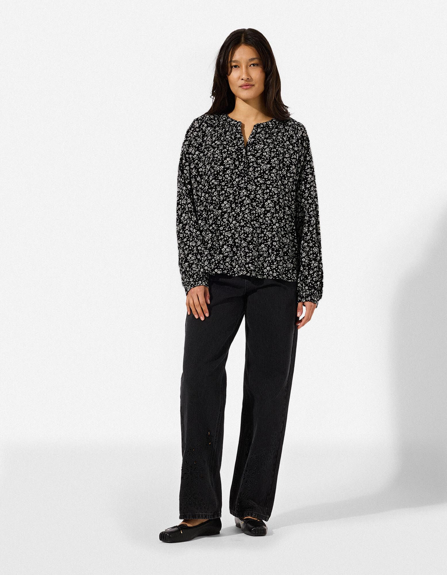 Bluse - Florales Muster - Beige