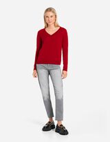 Sweter z dzianiny - Wełniany wygląd - ciemny czerwony