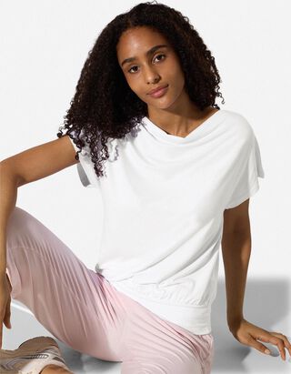 Yoga T-Shirt - Wasserfall-Ausschnitt - Wei&szlig;