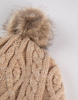 Kepurės ir pirštinių rinkinys - kabelio mezginys - smelio spalvos