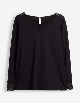 Longsleeve - Met kant - Zwart