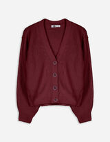 Cardigan - Tricot cu nervuri - Rosu inchis