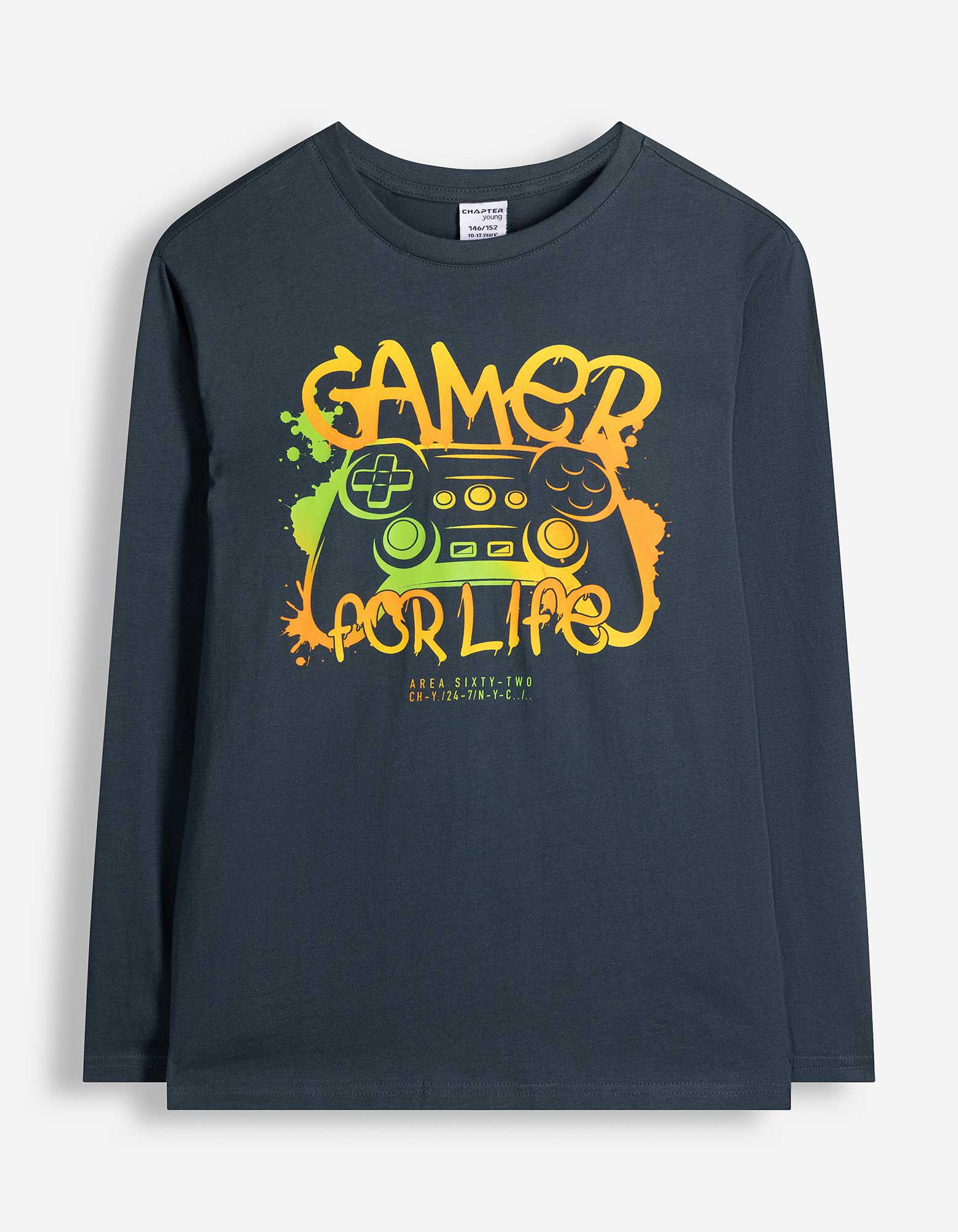 Langarmshirt - Frontprint - Dunkelblau