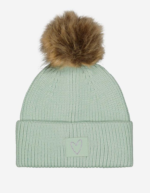 Căciulă cu ciucure - Tricot cu nervuri - Verde deschis
