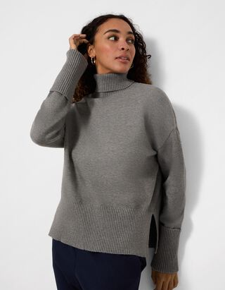 Strickpullover - Rollkragen - Grau