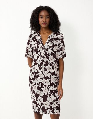 Kleid - Allover-Print - Dunkelbraun