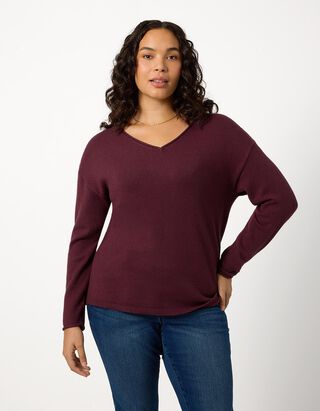 Pullover - V-Ausschnitt - Lila