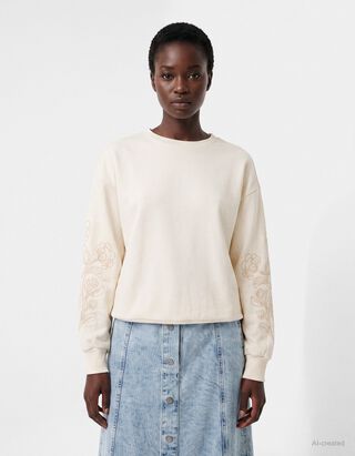 Pulover - Balonski rokavi - Off-White bela