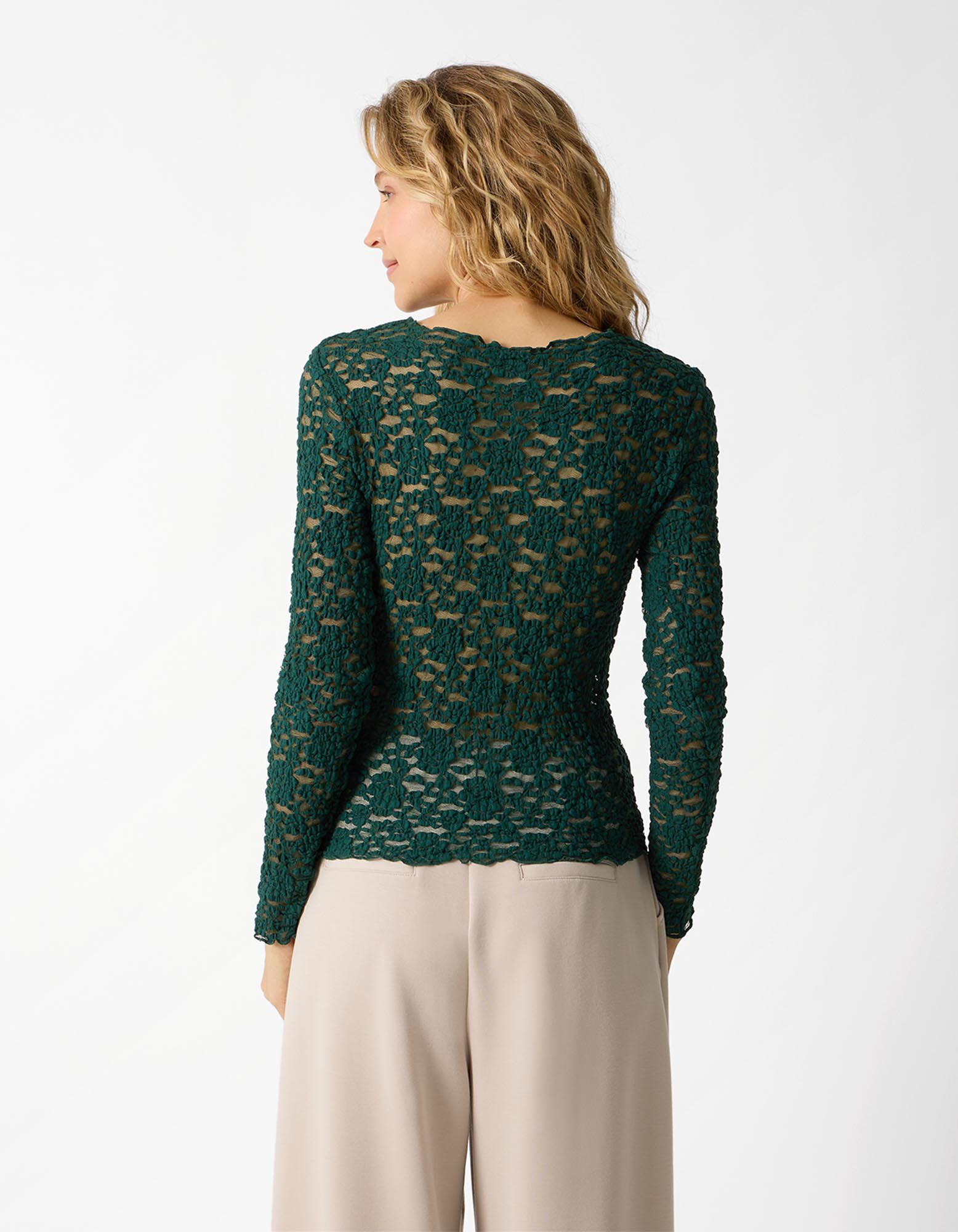T-shirt &agrave; manches longues - Aspect froiss&eacute; - vert fonc&eacute;