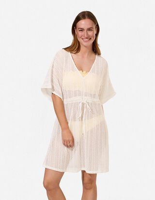 Badeponcho - Strick - Wei&szlig;