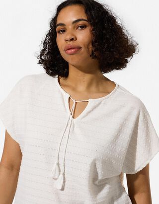 Blusenshirt - Material-Mix - Off-White