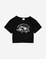 Maglia cropped - Ricami - nero