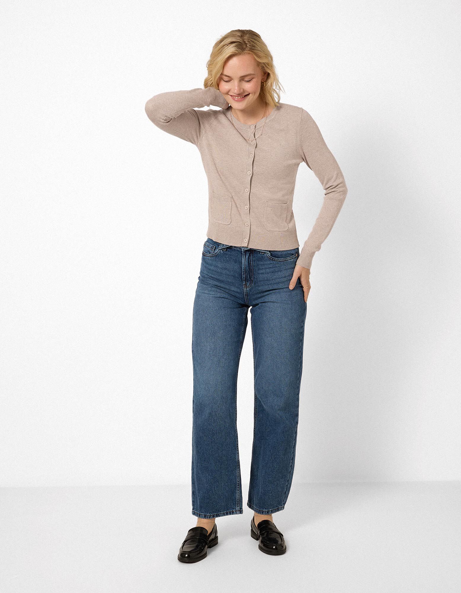 Strickjacke - Knopfleiste - Beige