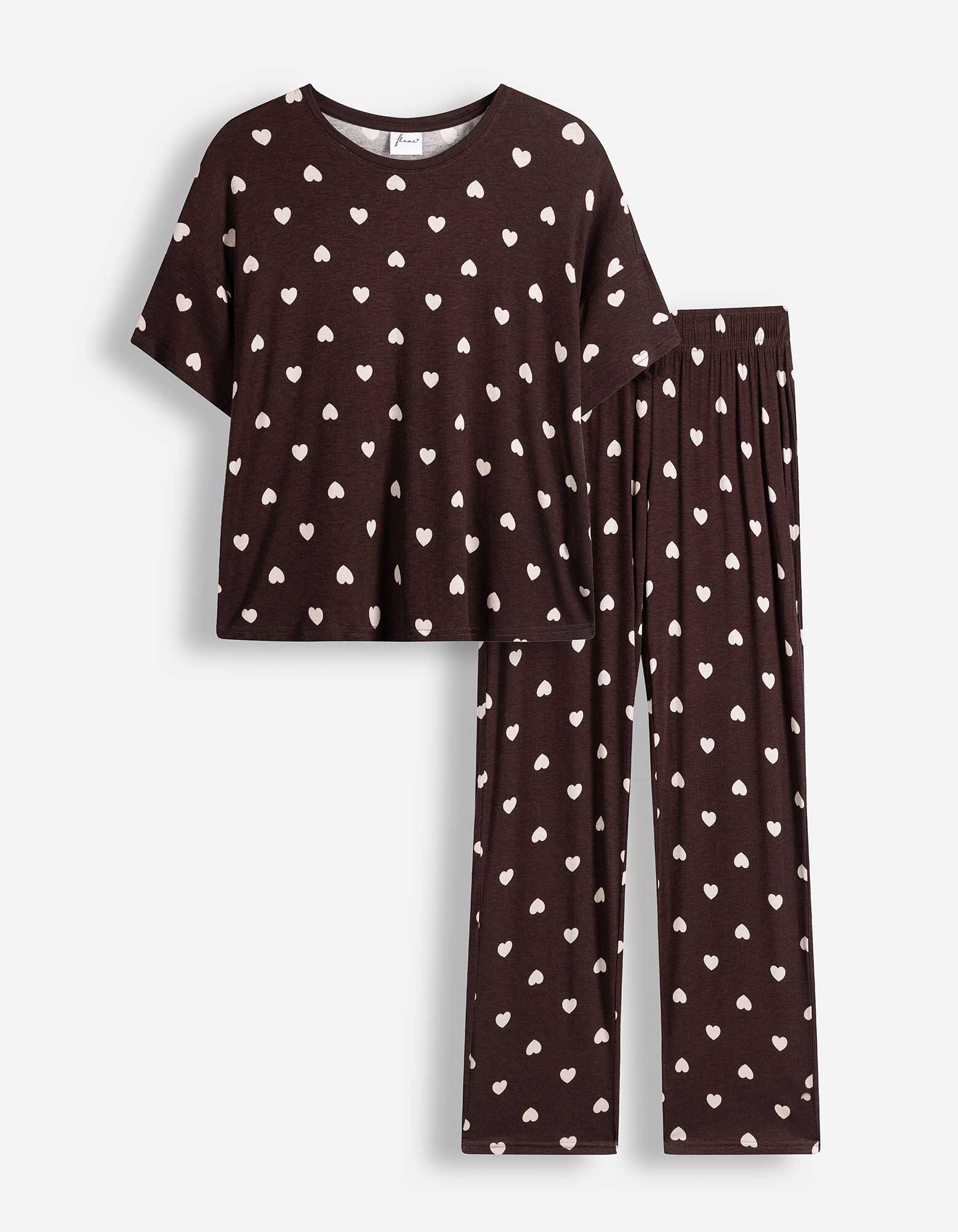 Pyjama Set aus Shirt und Hose - Viskose - Dunkelbraun
