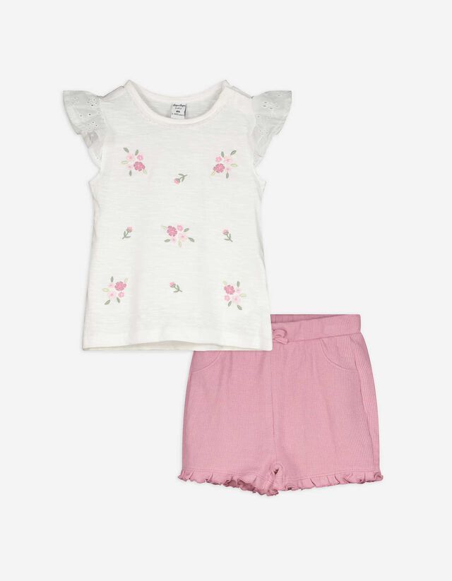Set aus Shirt und Hose - Waffelstruktur - weiß