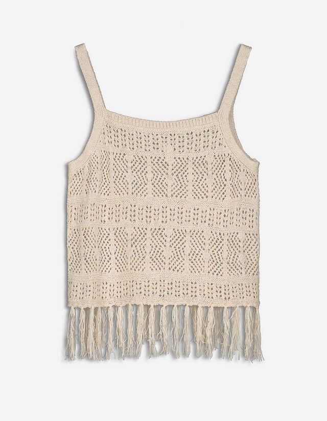 Top - Gerafelde zomen - beige