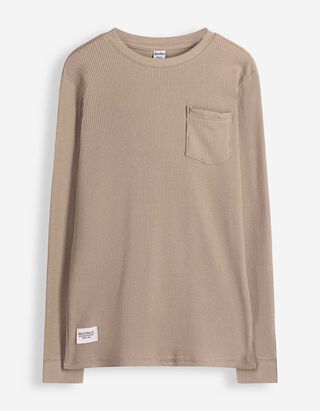 Langarmshirt - Waffelstruktur - Taupe