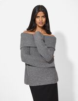 Pulover de tricot - Decolteu Carmen - Gri