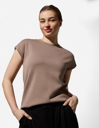 T-shirt - Partie modale - Brun