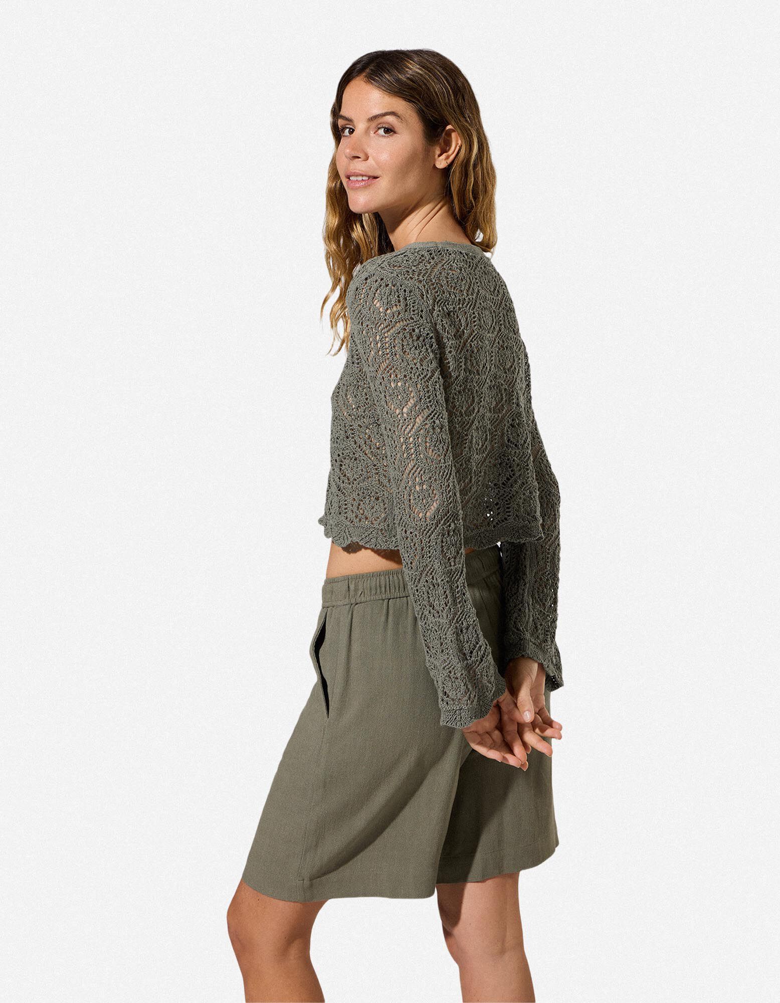 Cardigan - La&ccedil;age - khaki