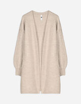 Dlhý kardigán - Rebrový úplet - bezova
