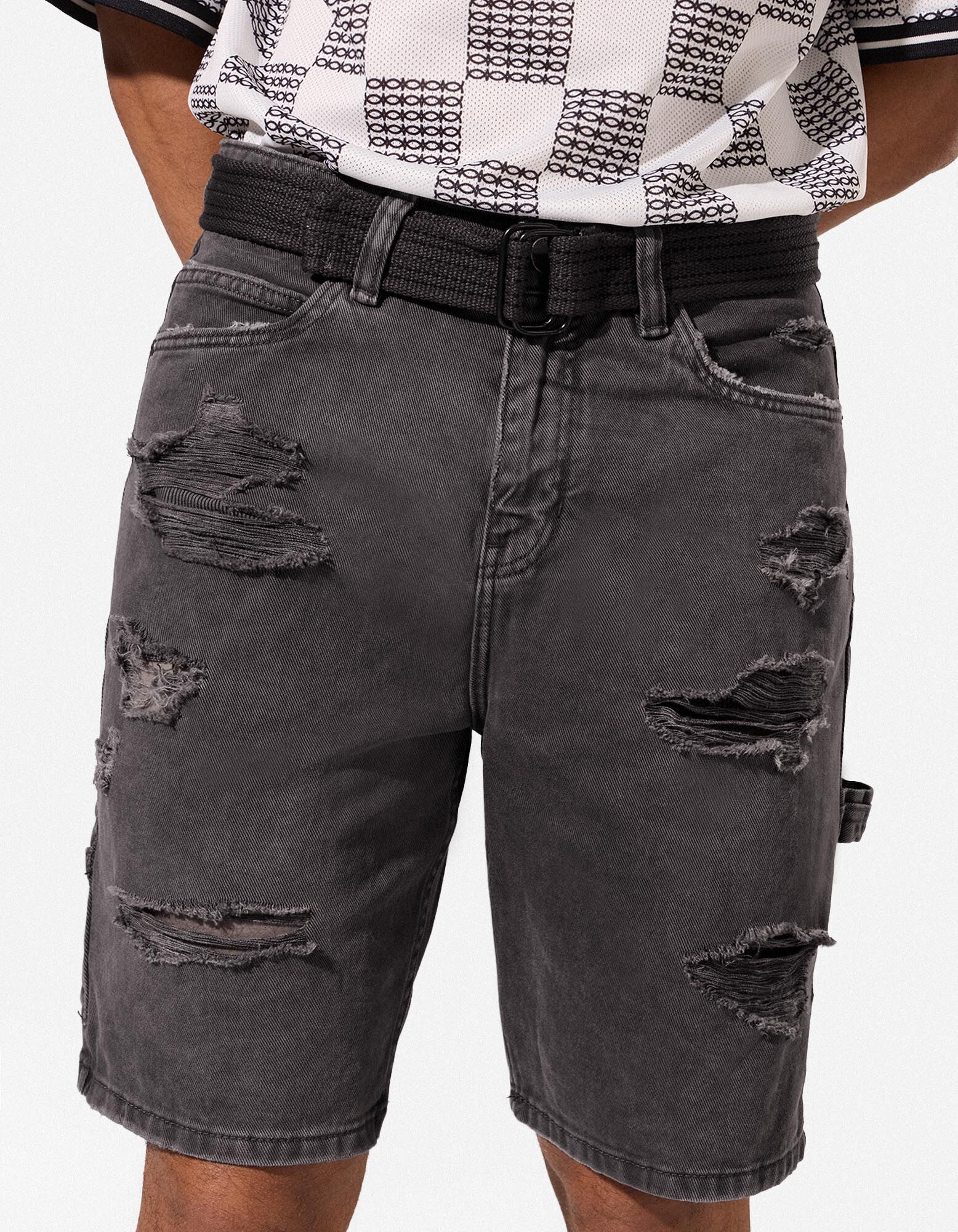 Short - Finition d&eacute;lav&eacute;e &agrave; l&rsquo;acide - Gris