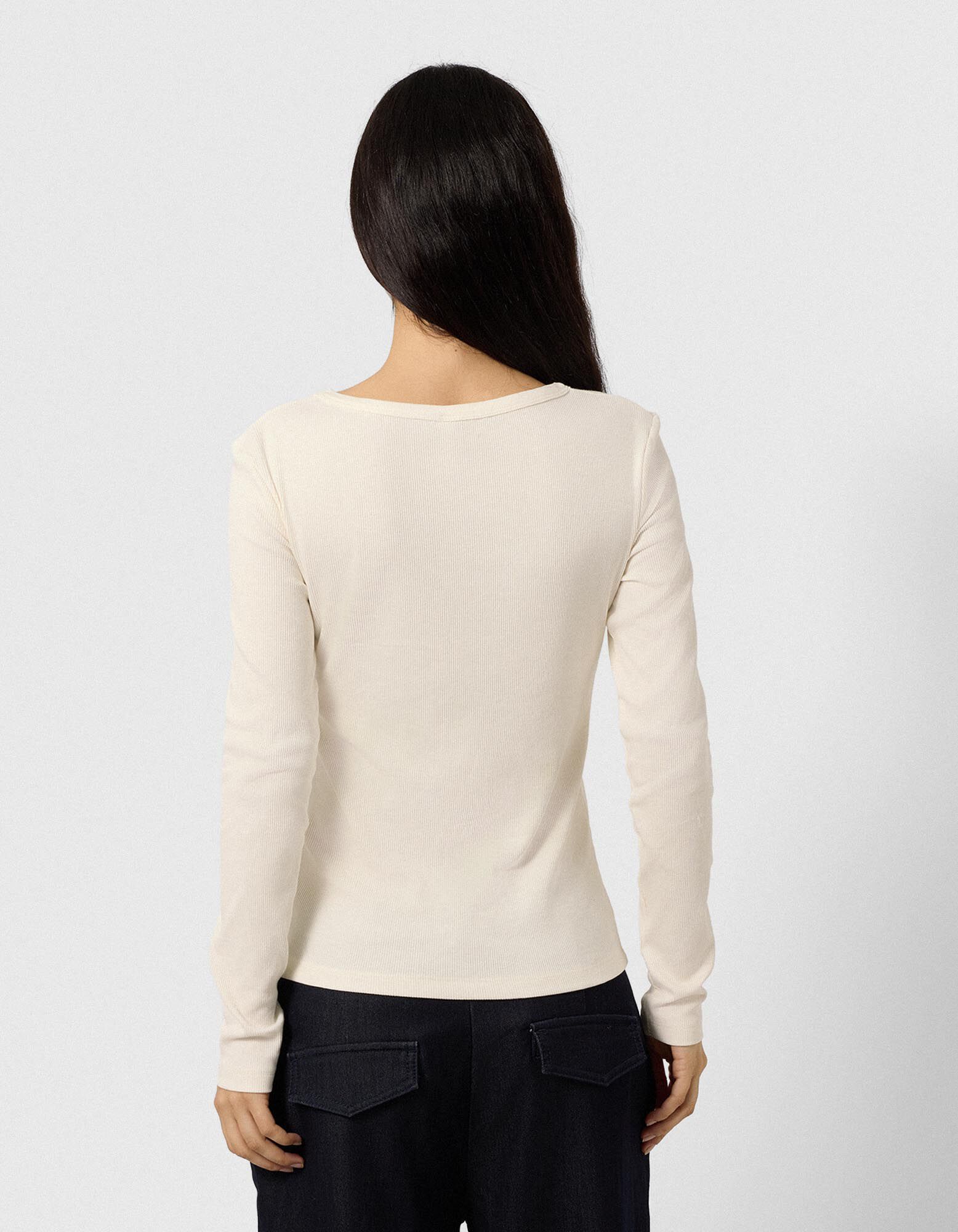 Langarmshirt - Feinripp - Off-White