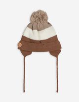 Čepice s bambulí - Barevné pruhy - hneda