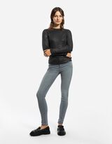 koszulka z długim rękawem - materiał brokatowy - czarny