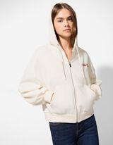 Sweatjacke - Kapuze mit Tunnelzug - weiß