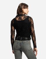 Bluză cu mânecă lungă - Dantelă - Negru