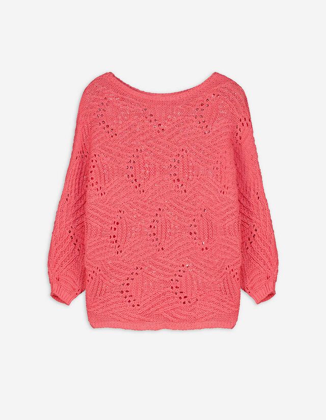 Sweter z dzianiny - rękawy à la nietoperz - jasny czerwony
