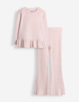 Ensemble t-shirt &agrave; manches longues et leggings - Tissu brillant - ros&eacute; tendre 