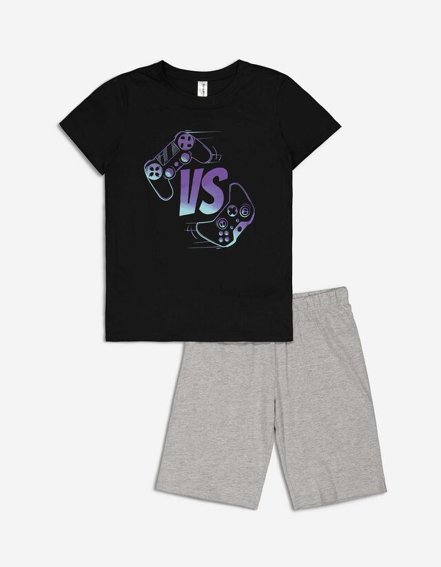 Pigiama completo (maglia + shorts) - Stampa - nero