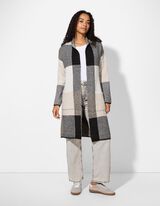 Dlhý kardigán - Károvaný vzor - biely