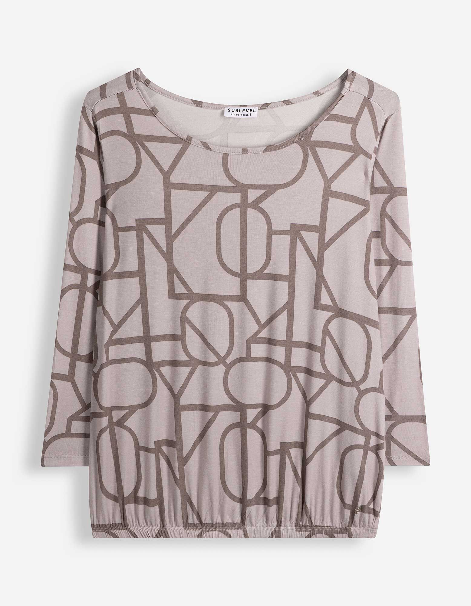 Langarmshirt - Allover-Print - Beige