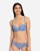 biustonosz push-up - obszycie z koronki - jasny niebieski