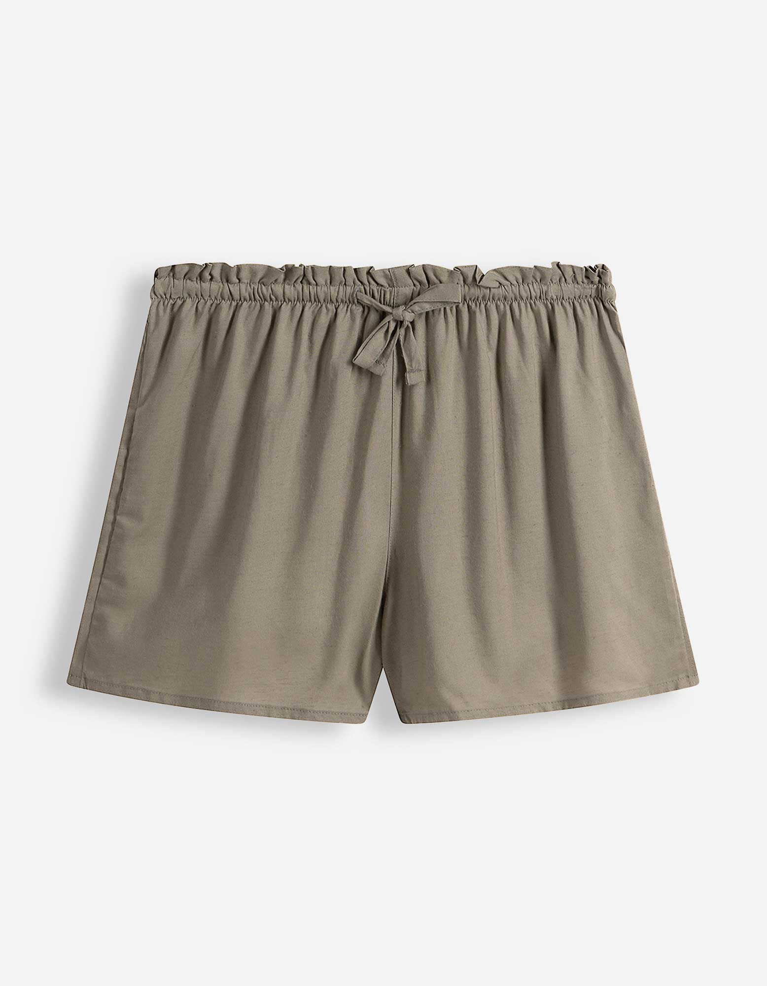Pyjama Set aus Shirt und Shorts - Leinen-Optik - Khaki