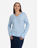 Pleteni pulover - V-izrez - svetlo-plava