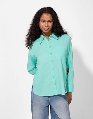 Overhemdblouse - Zachte touch - turkoois