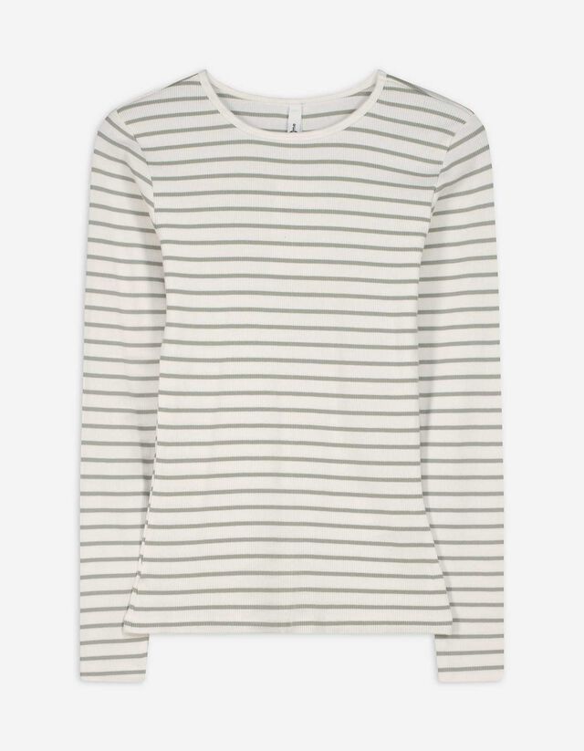 Langarmshirt - Rippenstruktur - weiß