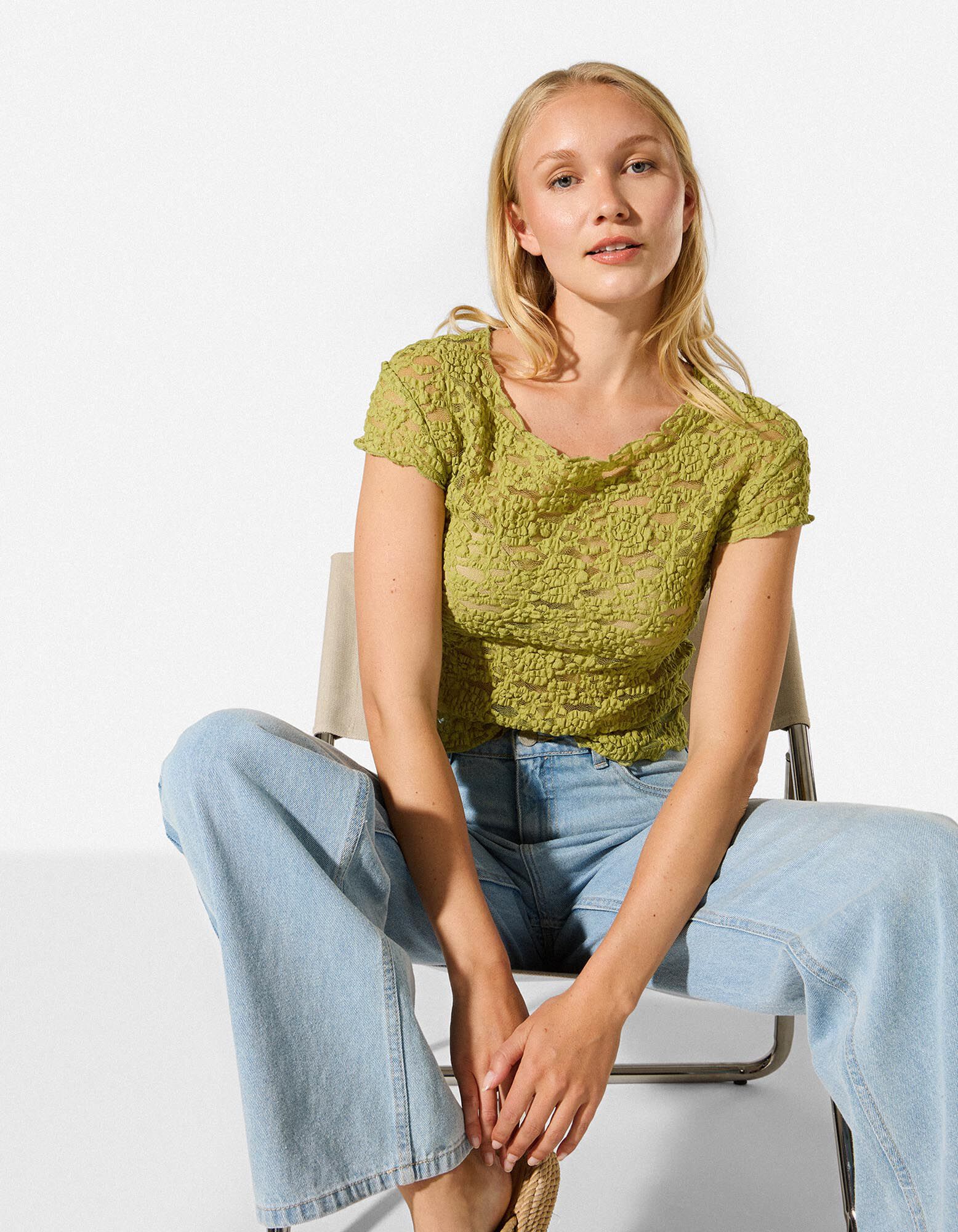 T-Shirt - Muschelsaum - Gr&uuml;n