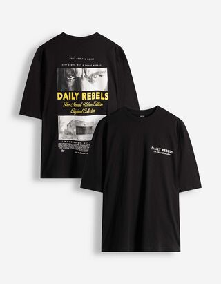 T-shirt - Afdrukken achteraan - zwart